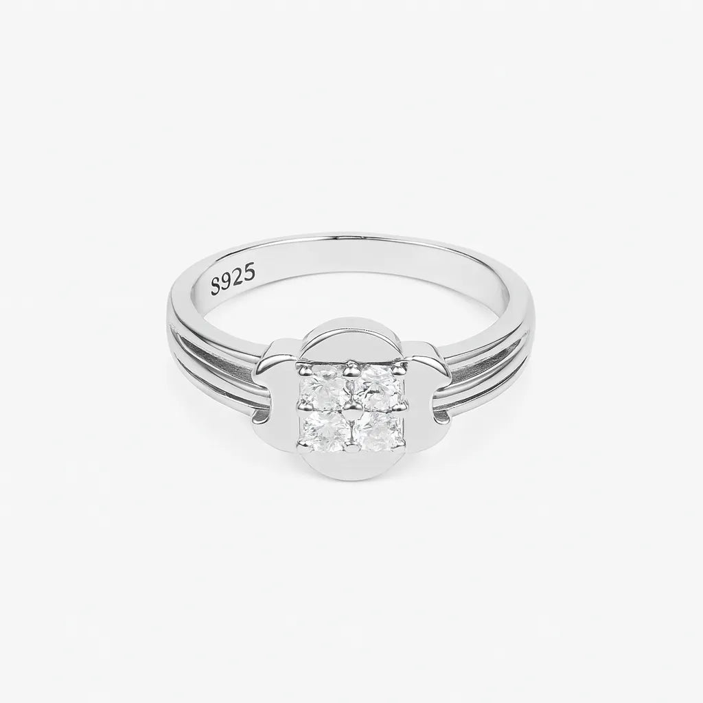 925 Sterling Silver Flower Ring for Women with Stone