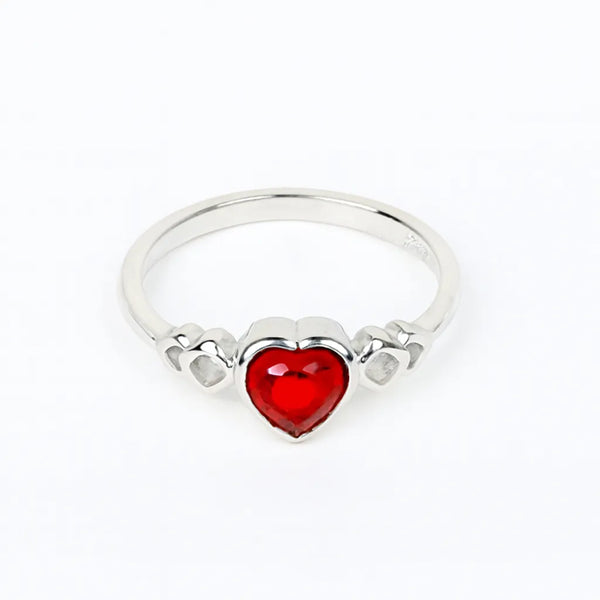 925 Sterling Silver Red Heart Ring for Women