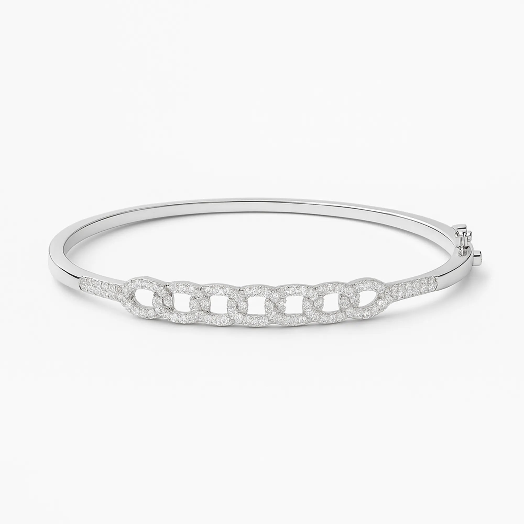 Silver Chain Link Diamond Bangle Bracelet – Elegant Crystal Cuff for Women