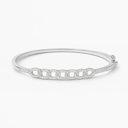 Silver Chain Link Diamond Bangle Bracelet – Elegant Crystal Cuff for Women