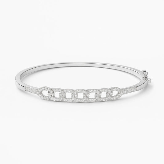 Silver Chain Link Diamond Bangle Bracelet – Elegant Crystal Cuff for Women