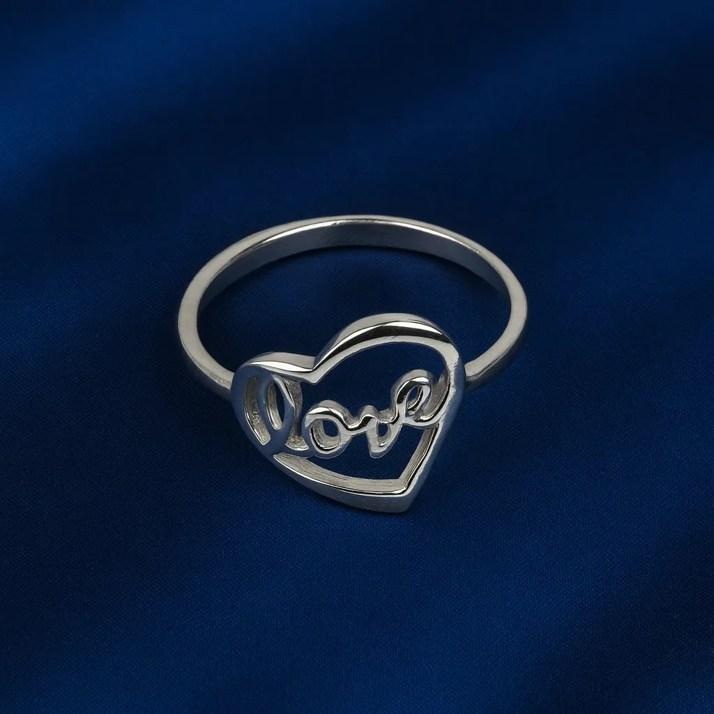 925 Sterling Silver Love Heart Ring for Women Minimal Script Design