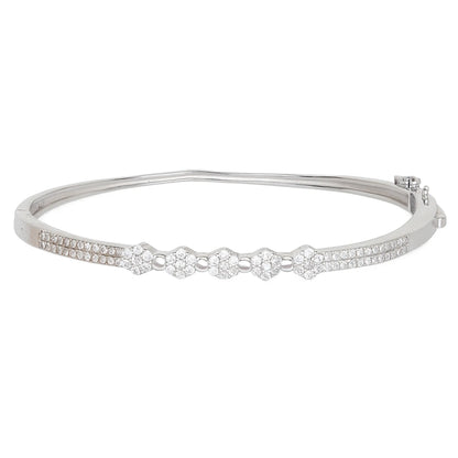 925 Sterling Silver Diamond-Style Floral Bangle Bracelet