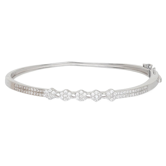 925 Sterling Silver Diamond-Style Floral Bangle Bracelet