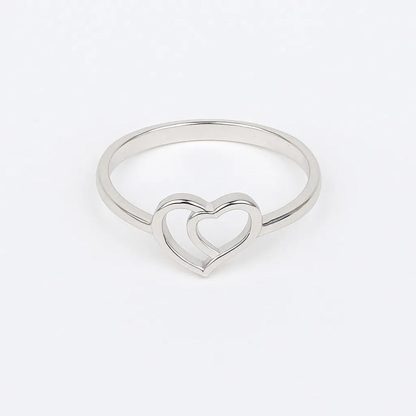 925 Sterling Silver Double Heart Ring for Women