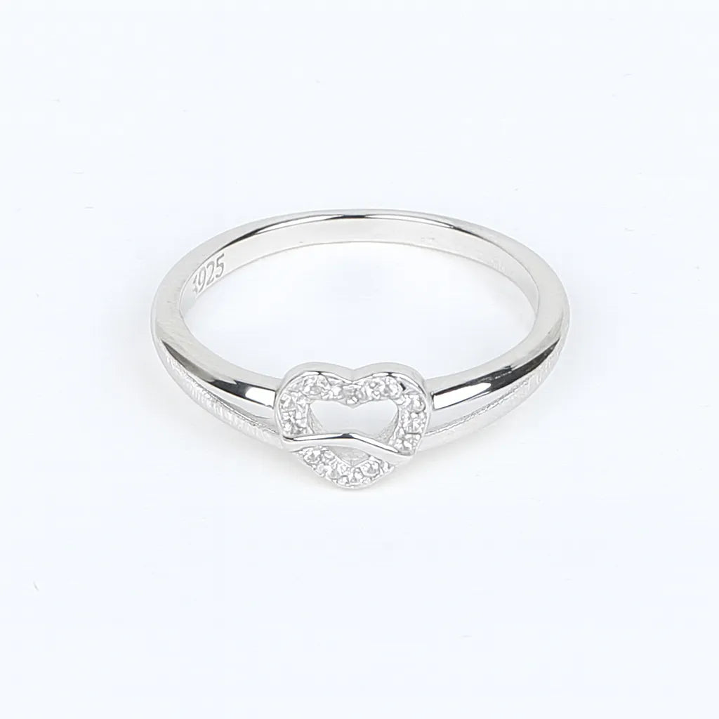 Elegant 925 Sterling Silver Open Heart Ring for Women