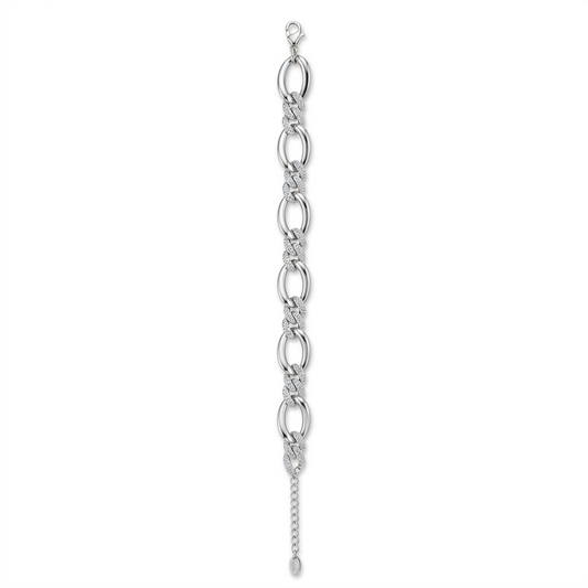 SYLVEXIA 925 Sterling Silver Oval Link Bracelet for Men | Textured Chain Style