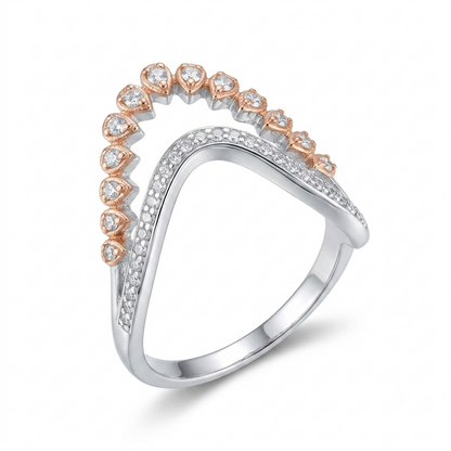 Sylvexia 925 Sterling Silver Rose Gold CZ V Shape Band Ring for Women