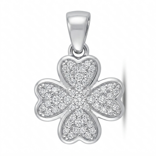 Sylvexia 925 Sterling Silver Four Leaf Clover Pendant for Women with CZ