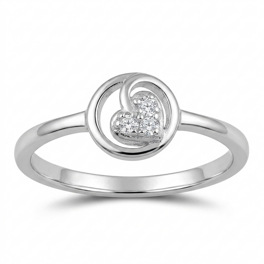 Sylvexia 925 Sterling Silver Open Circle Heart CZ Ring for Women