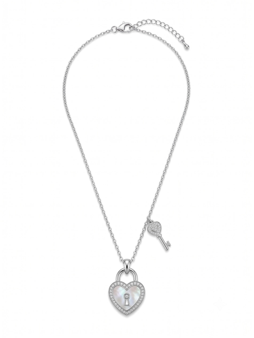 SYLVEXIA 925 Sterling Silver Heart Lock and Key Pendant Necklace for Women