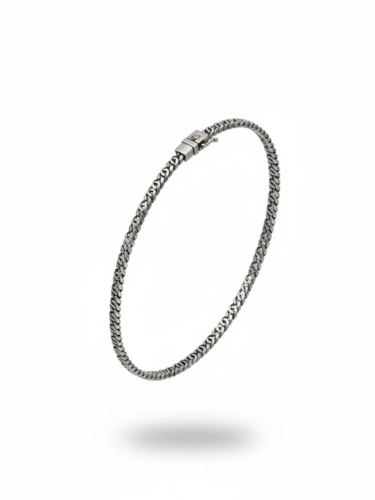 Sylvexia Men’s Silver Slim Cuban Chain Bracelet