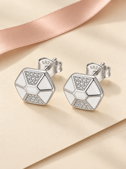 SYLVEXIA 925 Sterling Silver White Geometric Stud Earrings