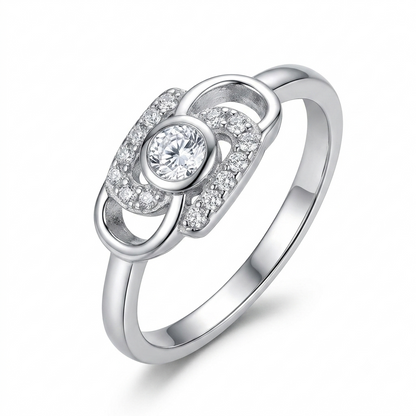 Sylvexia Elegant Interlocking Halo Cubic Zirconia Ring in Silver Tone
