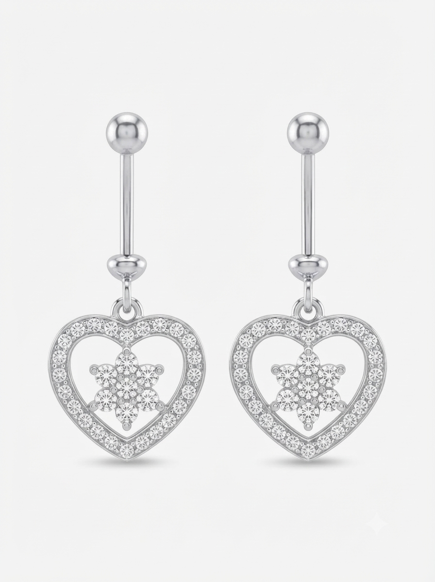 SYLVEXIA Women Silver Tone Crystal Studded Heart Dangle Helix Earring