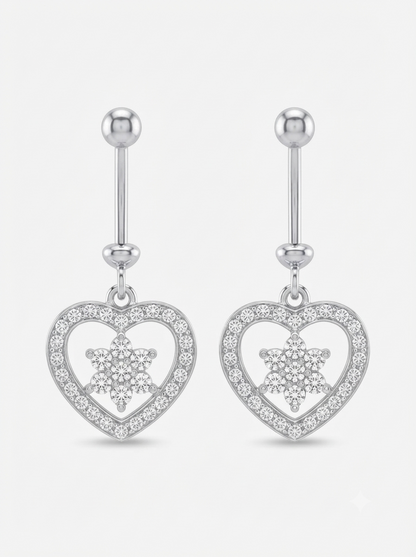SYLVEXIA Women Silver Tone Crystal Studded Heart Dangle Helix Earring