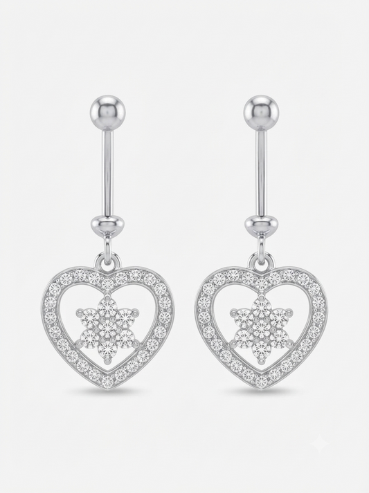 SYLVEXIA Women Silver Tone Crystal Studded Heart Dangle Helix Earring
