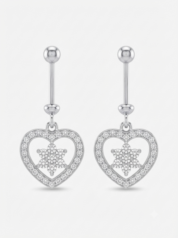 SYLVEXIA Women Silver Tone Crystal Studded Heart Dangle Helix Earring