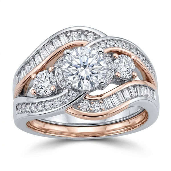 Sylvexia 925 Sterling Silver Rose Gold CZ Swirl Statement Ring for Women