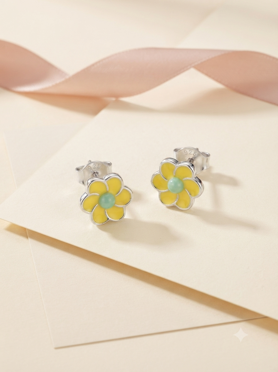 SYLVEXIA 925 Sterling Silver Yellow Floral Stud Earrings