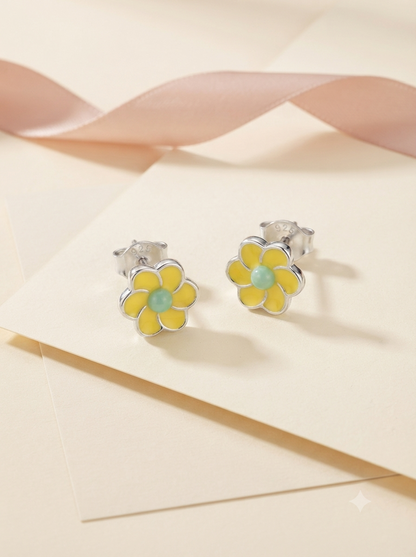 SYLVEXIA 925 Sterling Silver Yellow Floral Stud Earrings