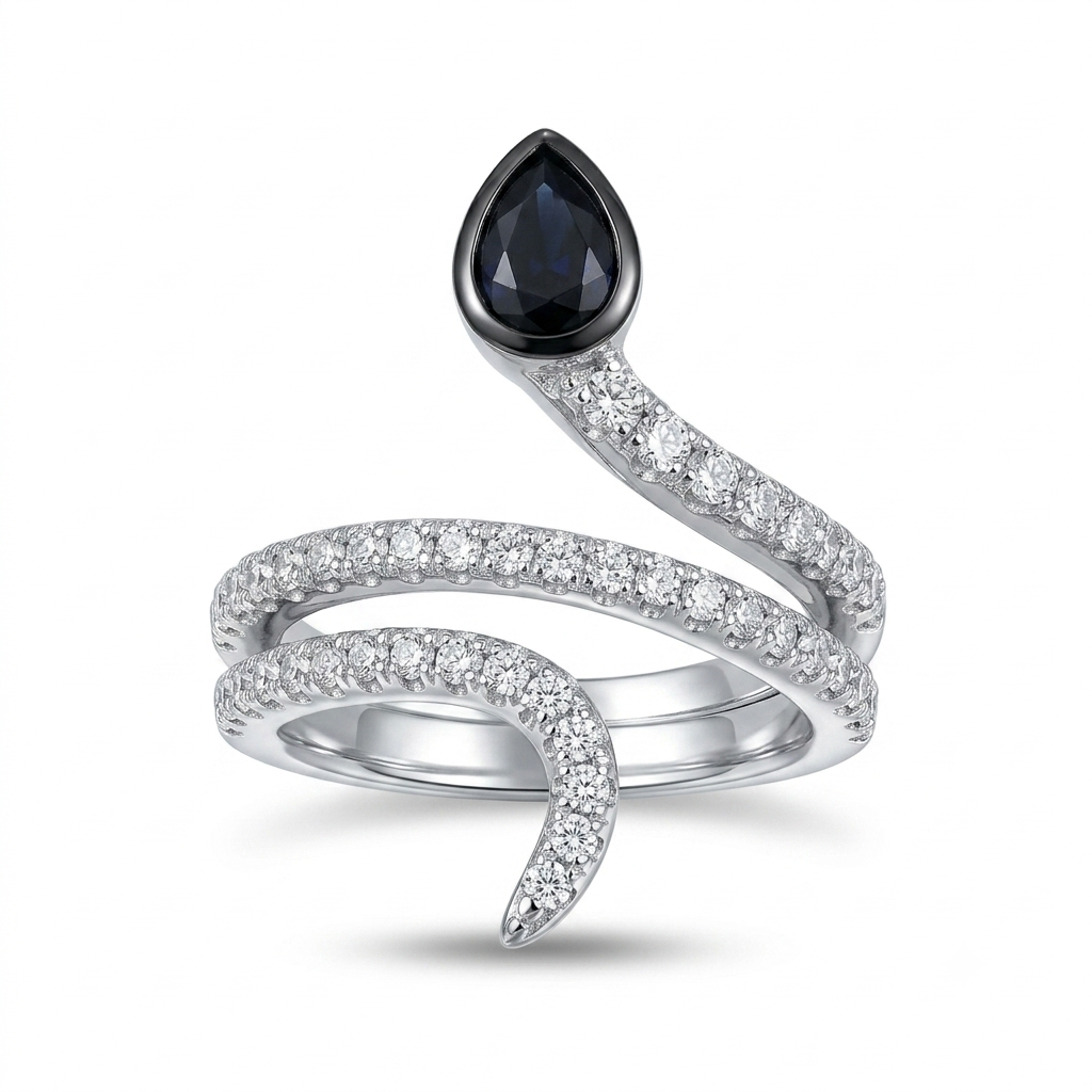 Sylvexia 925 Sterling Silver Blue CZ Snake Wrap Ring for Women