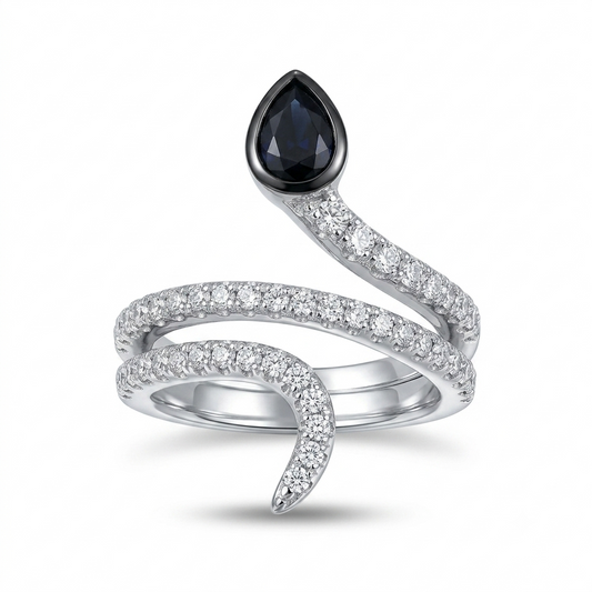 Sylvexia 925 Sterling Silver Blue CZ Snake Wrap Ring for Women