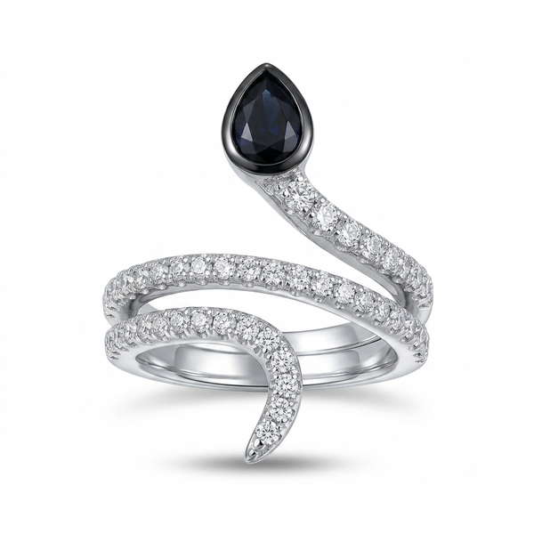 Sylvexia 925 Sterling Silver Blue CZ Snake Wrap Ring for Women