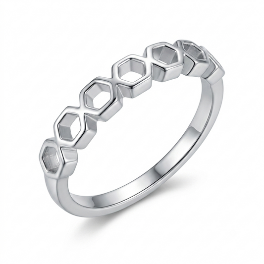 925 Sterling Silver Hexagon Band Ring for Women