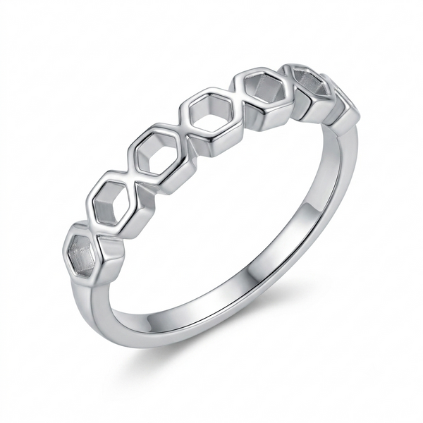 925 Sterling Silver Hexagon Band Ring for Women