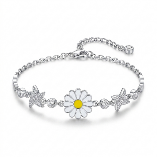 SYLVEXIA 925 Sterling Silver Daisy Butterfly Bracelet for Women