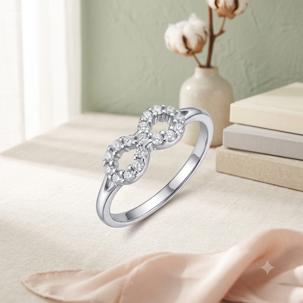 Sylvexia 925 Sterling Silver Infinity Twist Ring with Cubic Zirconia for Women