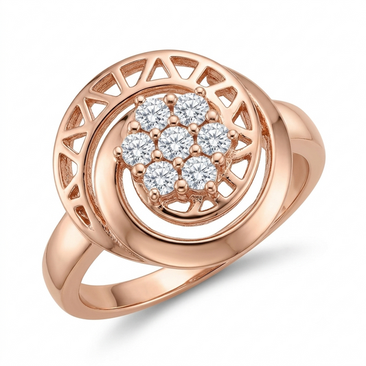SYLVEXIA 925 Sterling Silver Rose Gold Plated Spiral CZ Flower Cluster Ring for Women