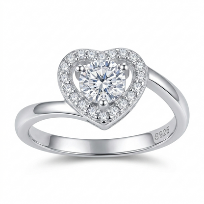 SYLVEXIA 925 Sterling Silver Heart Halo Solitaire Ring for Women with Cubic Zirconia