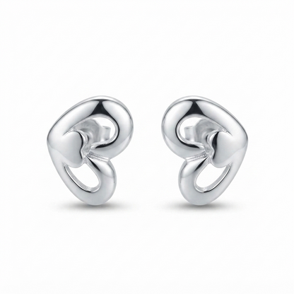 Sylvexia Silver Split Heart Crystal Stud Earrings