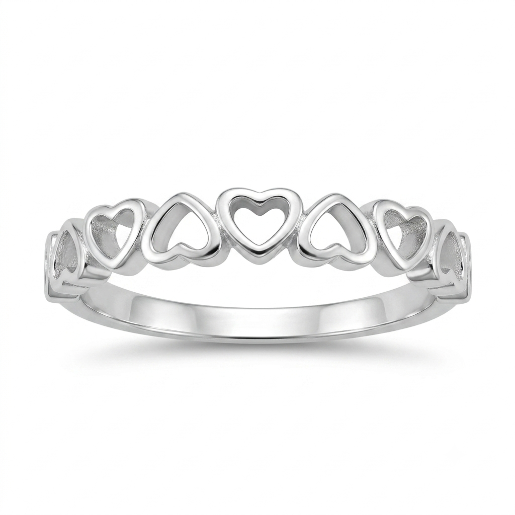 SYLVEXIA 925 Sterling Silver Open Heart Band Ring for Women