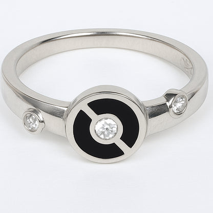 925 Sterling Silver Black Enamel Circle Ring for Women Elegant Stone Design