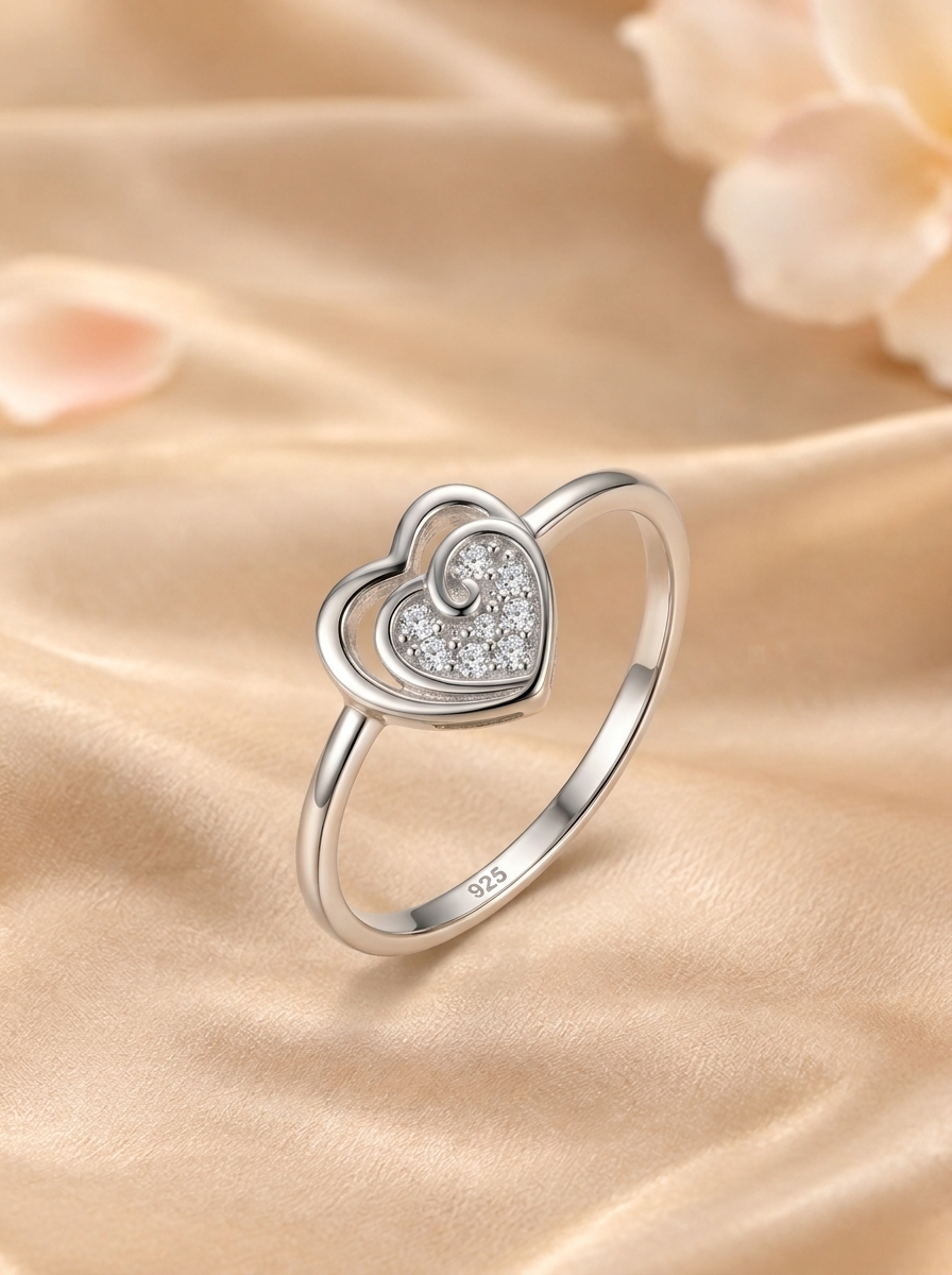 SYLVEXIA 925 Sterling Silver CZ Heart Ring for Women