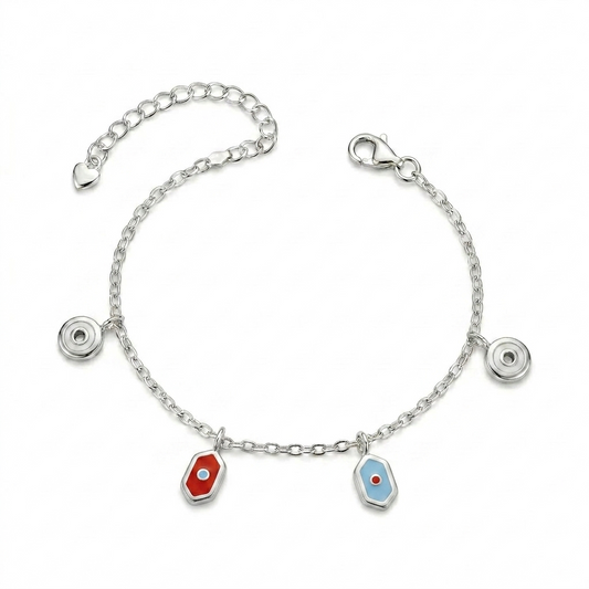 SYLVEXIA 925 Sterling Silver Blue & Red Evil Eye Charm Bracelet for Women