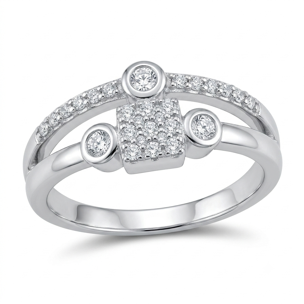 SYLVEXIA 925 Sterling Silver Square Cluster Cubic Zirconia Ring for Women