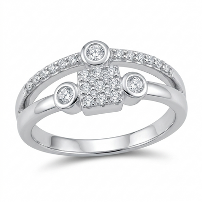 SYLVEXIA 925 Sterling Silver Square Cluster Cubic Zirconia Ring for Women