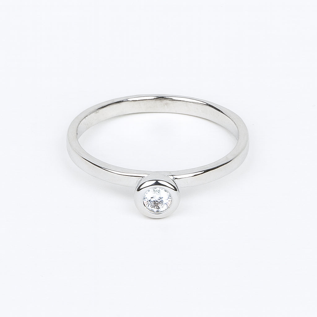 925 Silver Solitaire Crystal Ring Minimal Women
