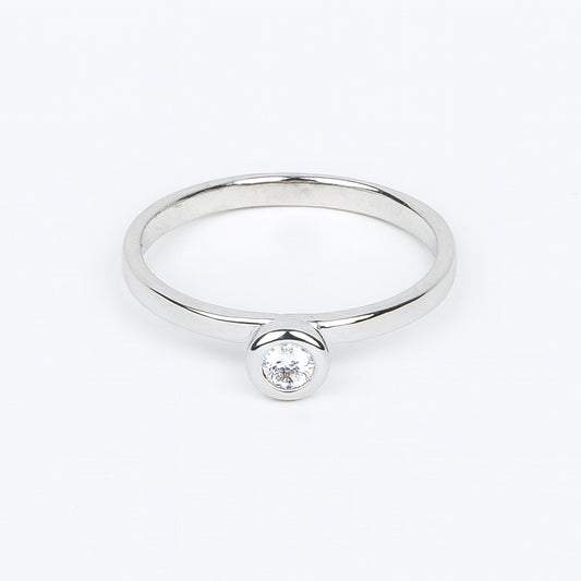 925 Silver Solitaire Crystal Ring Minimal Women