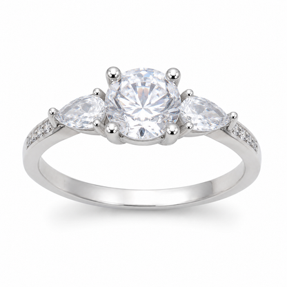 SYLVEXIA 925 Sterling Silver Three Stone Cubic Zirconia Ring for Women