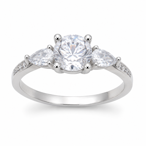 SYLVEXIA 925 Sterling Silver Three Stone Cubic Zirconia Ring for Women