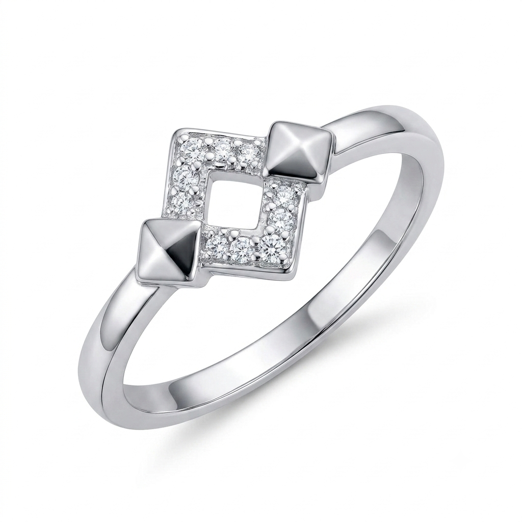 925 Sterling Silver Geometric CZ Ring for Women