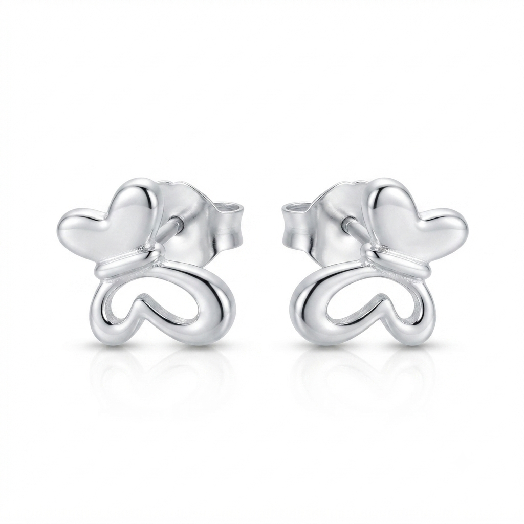 Sylvexia Silver Butterfly Bow Crystal Stud Earrings for Women