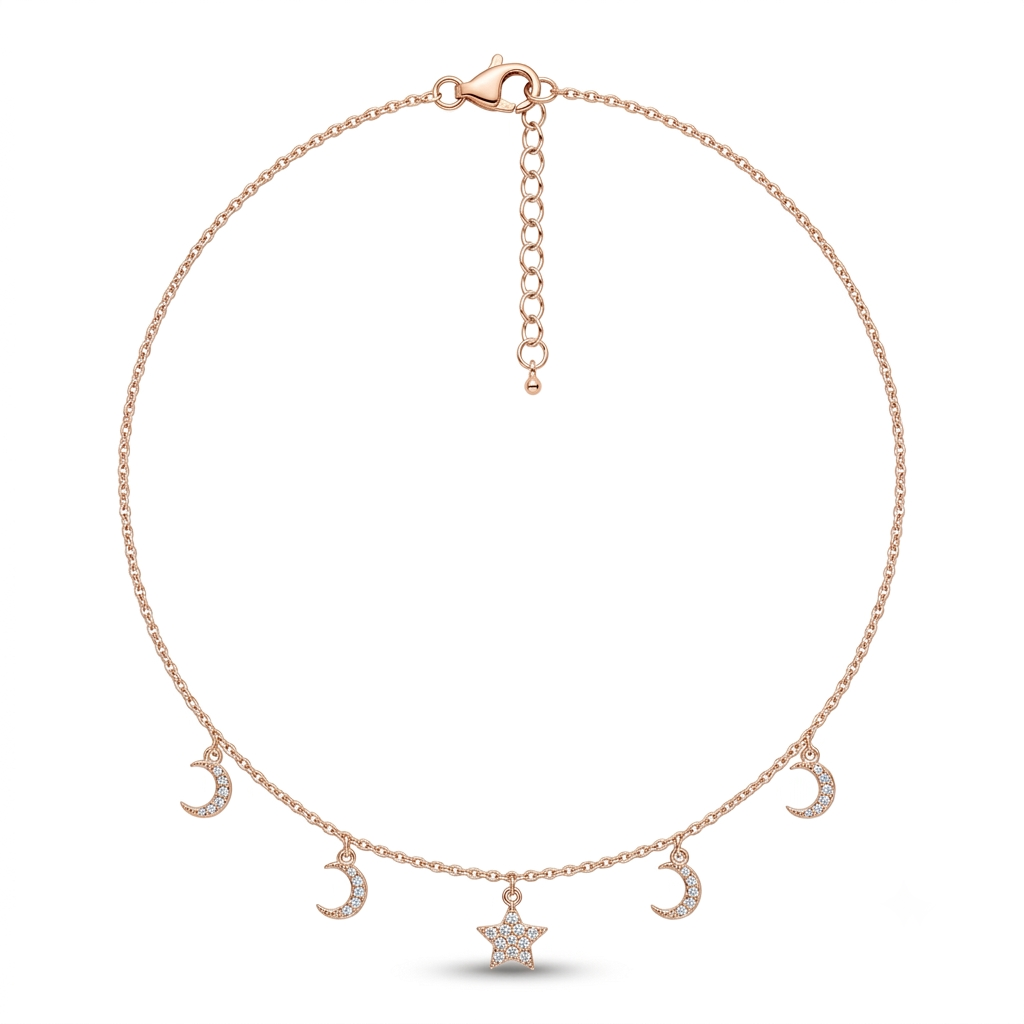 SYLVEXIA 925 Sterling Silver Rose Gold Moon & Star CZ Necklace for Women