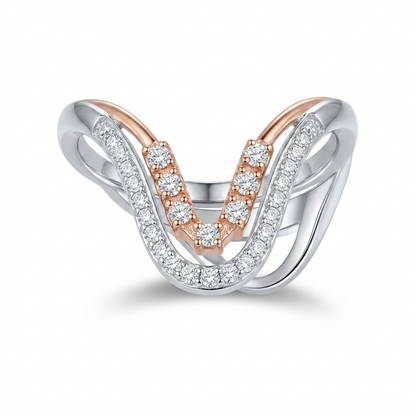 Sylvexia 925 Sterling Silver CZ V-Shaped Crossover Ring for Women
