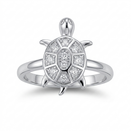 Sylvexia 925 Sterling Silver CZ Turtle Ring for Women